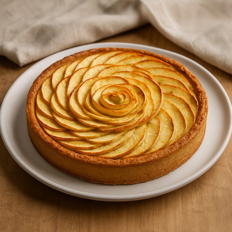 Tarta de manzana casera decorada con láminas de manzana caramelizadas, elaborada artesanalmente en Vilafranca del Penedès.