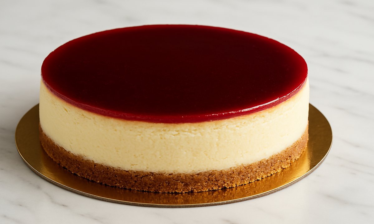 tarta-de-queso-cheesecake-vilafranca Tarta de queso artesana tipo cheesecake sobre base de galleta, decorada con mermelada de frutos rojos, elaborada en Vilafranca del Penedès.